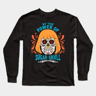 Cool Day Of The Dead 80's Superhero Sugar Skull Long Sleeve T-Shirt